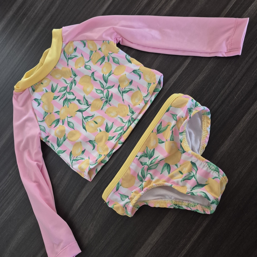 Penelope Mack Lemon Print Rashguard Set with Pink and Yellow